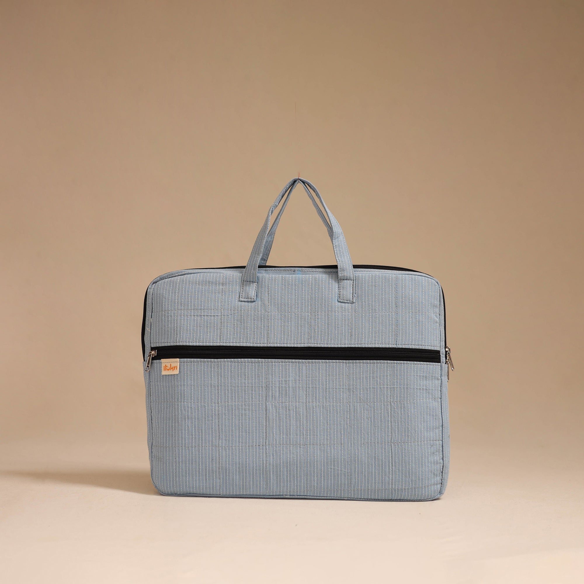Grey Handcrafted Cotton Quilted Laptop Bag