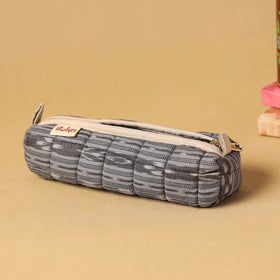 Grey - handcrafted cotton quilted pencil pouch 01