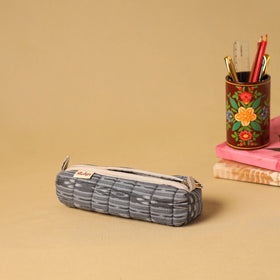 Grey - handcrafted cotton quilted pencil pouch 01