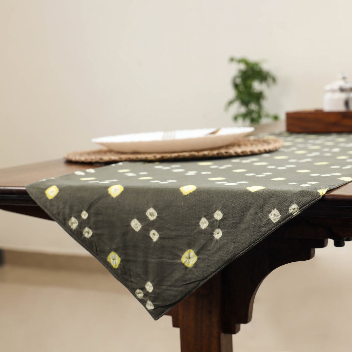 Grey Handcrafted Cotton Table Runner