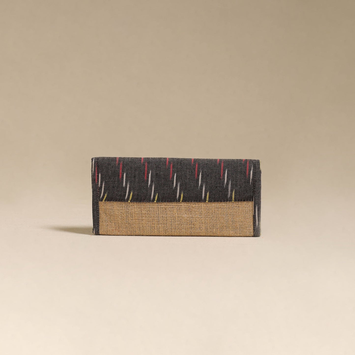 Grey - handcrafted ikat fabric jute clutch / wallet