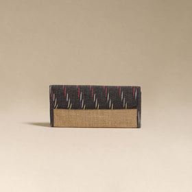 Grey - handcrafted ikat fabric jute clutch / wallet