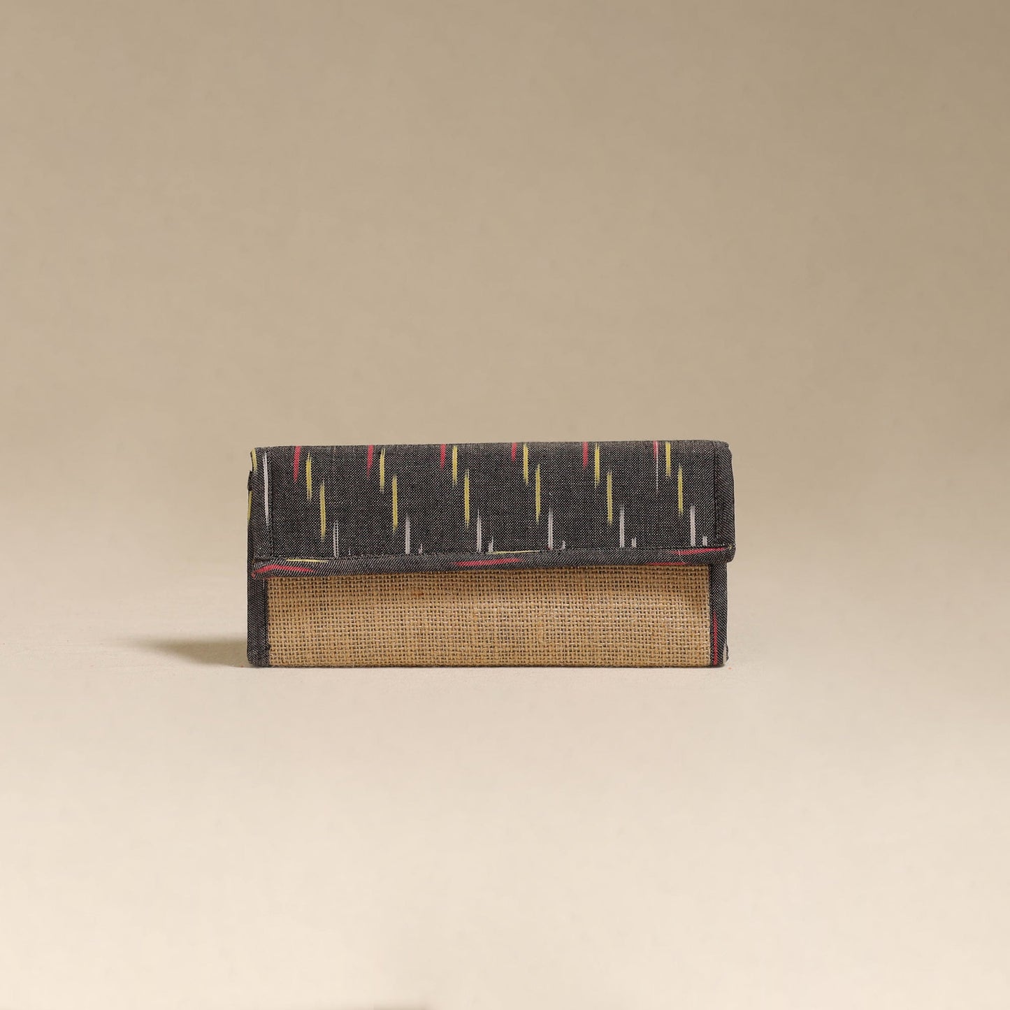 Grey - handcrafted ikat fabric jute clutch / wallet