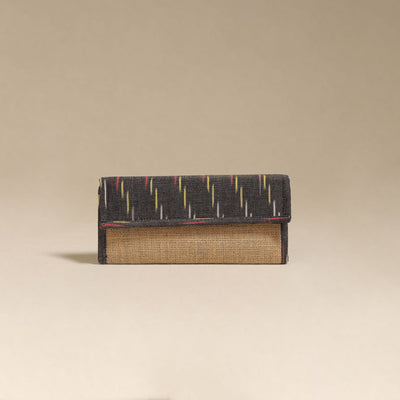 Grey - handcrafted ikat fabric jute clutch / wallet