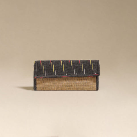 Grey - handcrafted ikat fabric jute clutch / wallet