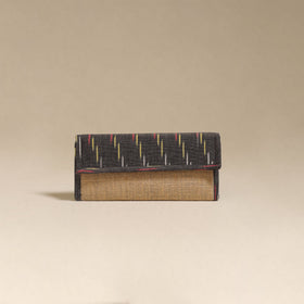 Grey - handcrafted ikat fabric jute clutch / wallet