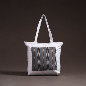 Grey - handcrafted ikat patch canvas cotton shoulder bag 22