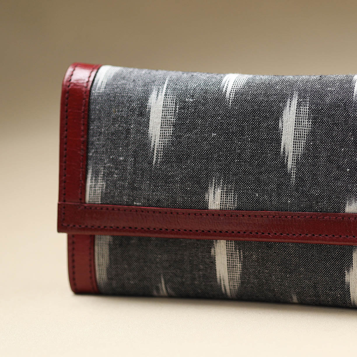 Grey - Handcrafted Ikat Weave Leather Wallet