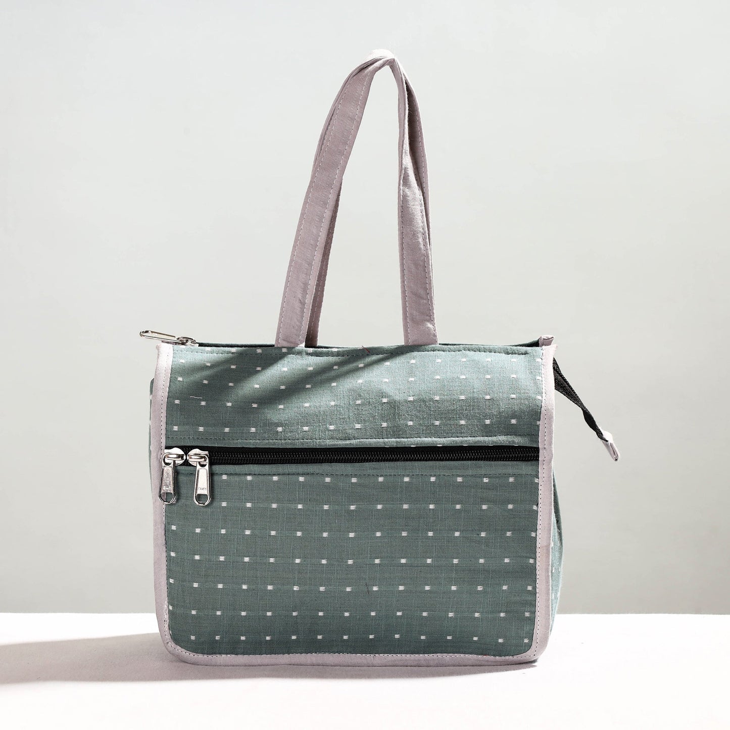 Grey Handcrafted Jacquard Cotton Hand Bag