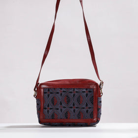  Handcrafted Kantha Embroidery Cotton & Leather Sling Bag 