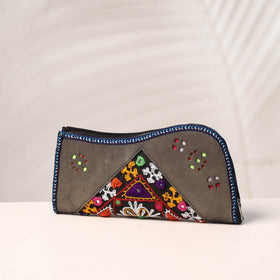 Grey Handcrafted Kutch Embroidery Leather Clutch / Wallet