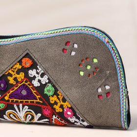 Grey Handcrafted Kutch Embroidery Leather Clutch / Wallet