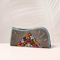Grey Handcrafted Kutch Embroidery Leather Clutch / Wallet