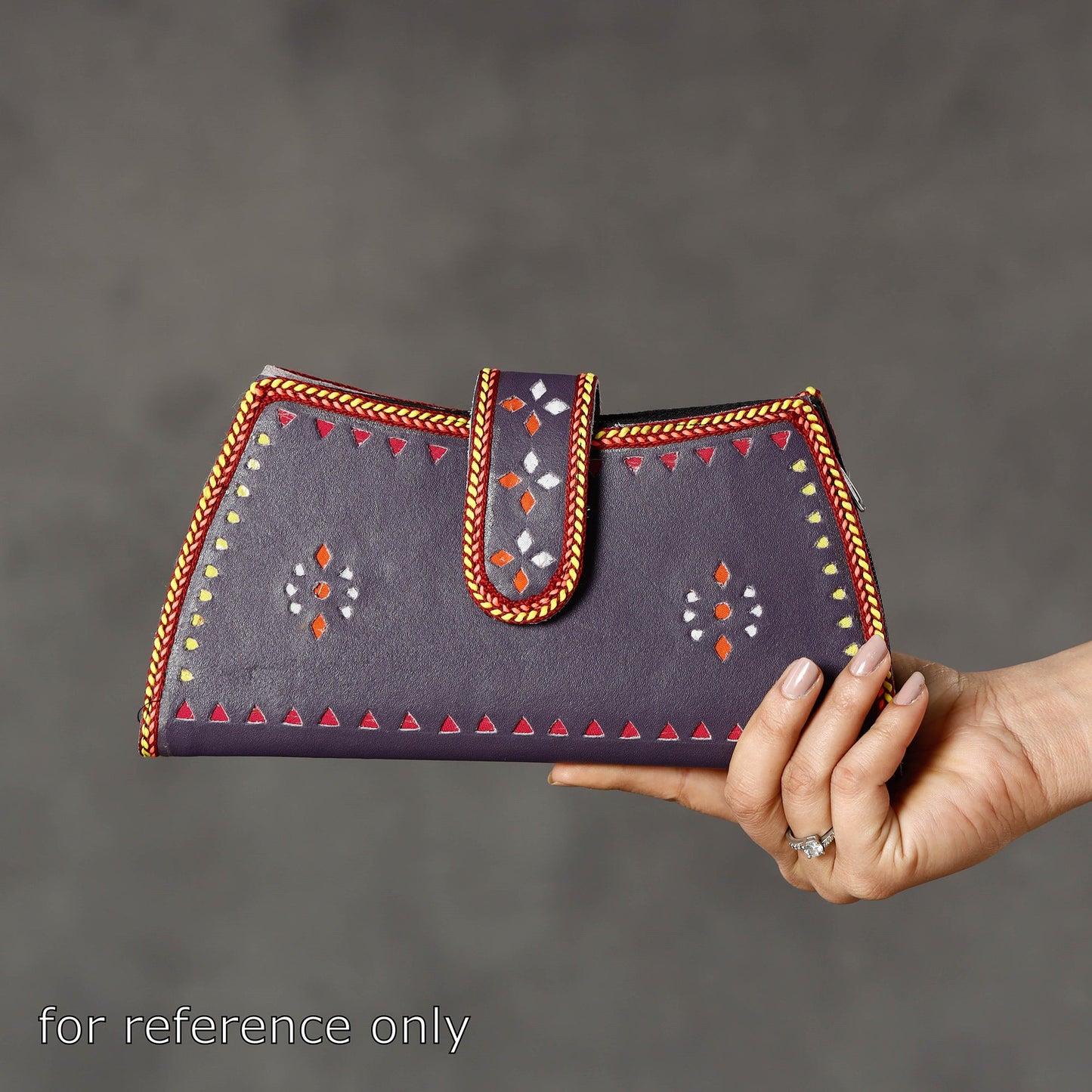 Grey Handcrafted Kutch Leather Clutch / Wallet