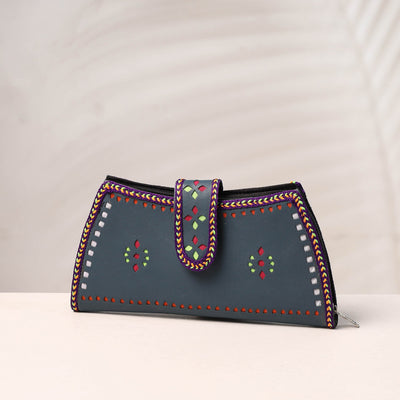 Grey Handcrafted Kutch Leather Clutch / Wallet