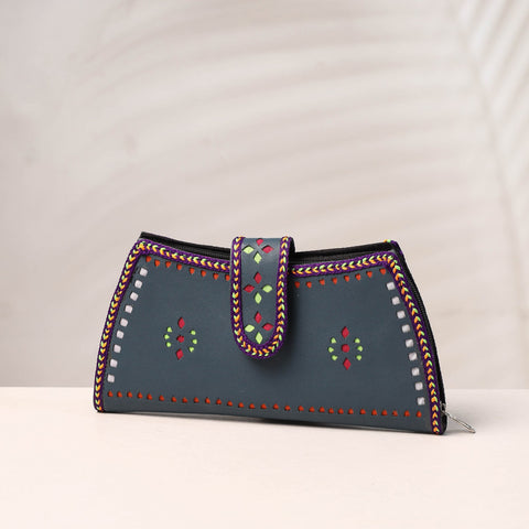 Grey Handcrafted Kutch Leather Clutch / Wallet