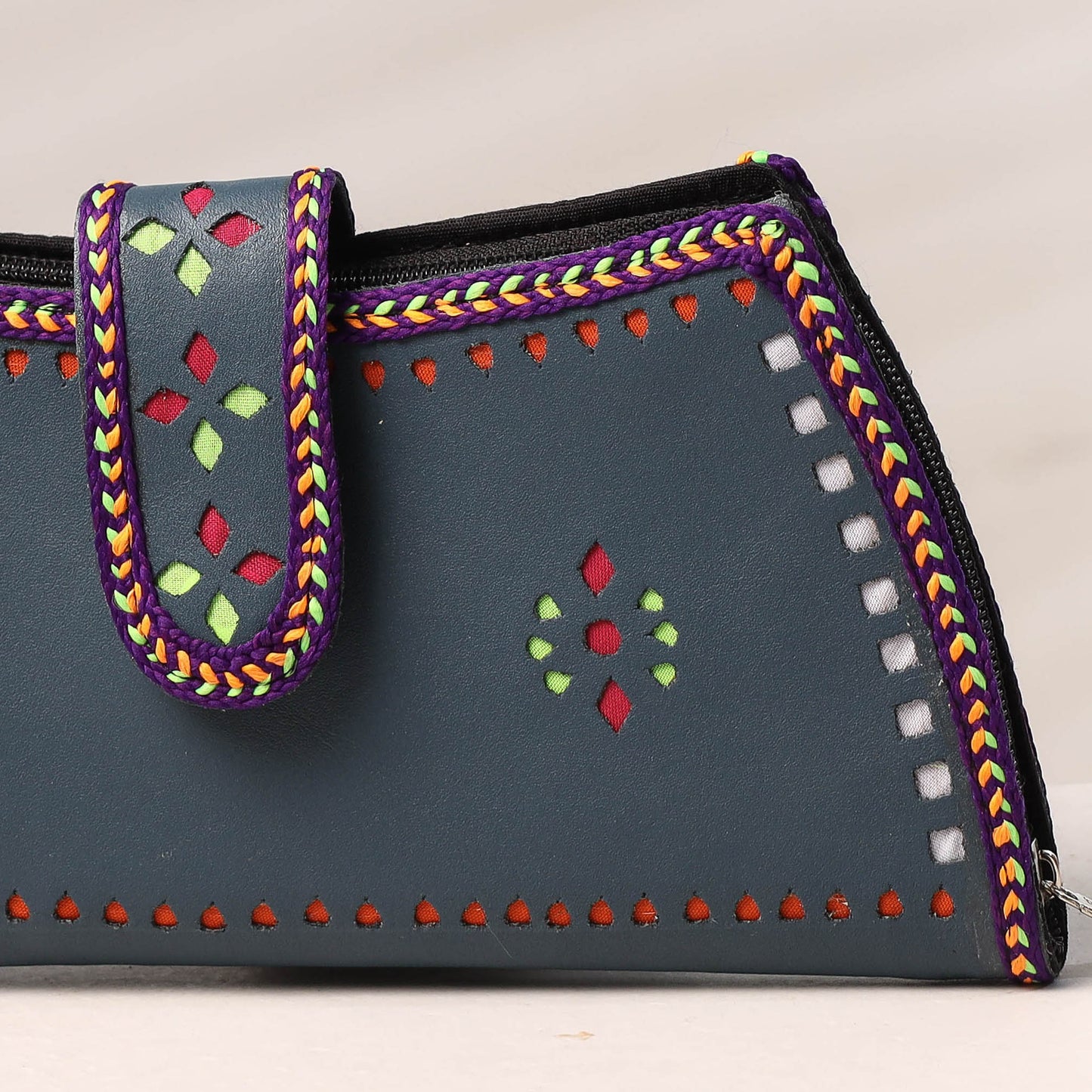 Grey Handcrafted Kutch Leather Clutch / Wallet