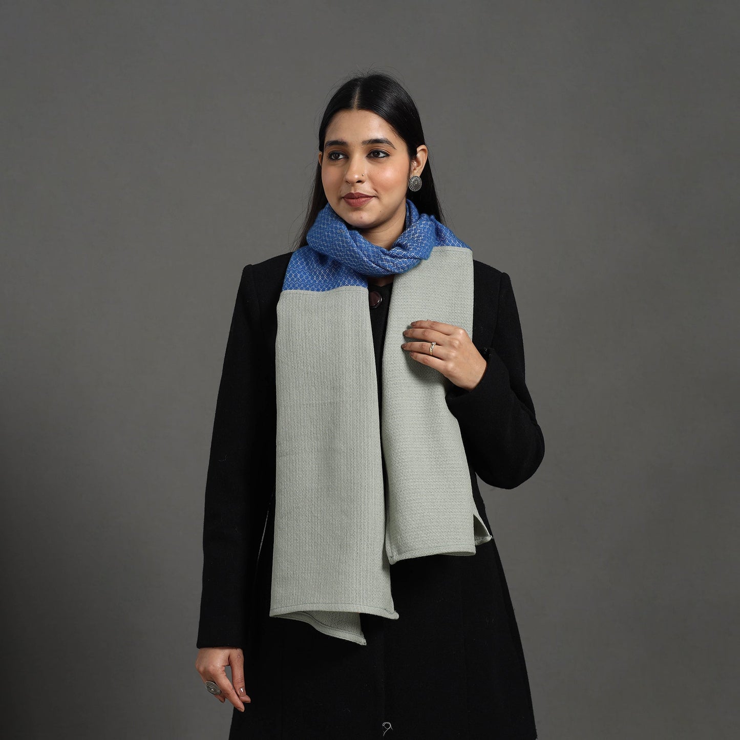 Grey - Handcrafted Patchwork Woollen Stole 04