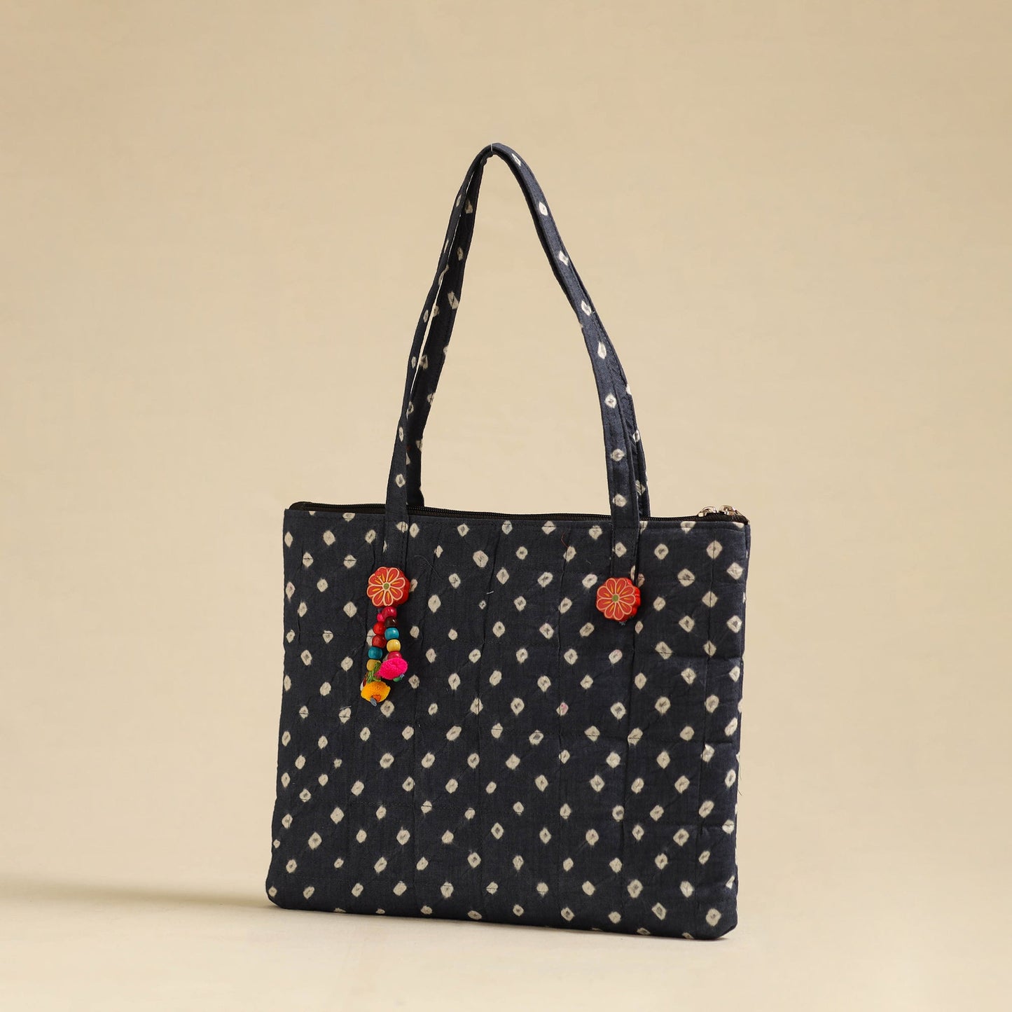 Grey Handcrafted Quilted Cotton Hand Bag