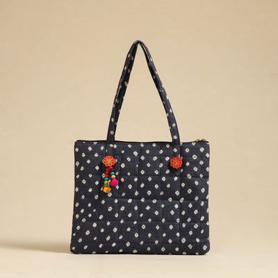 Grey Handcrafted Quilted Cotton Hand Bag