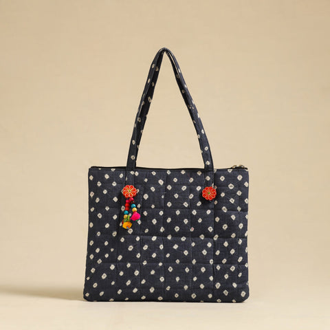 Grey Handcrafted Quilted Cotton Hand Bag
