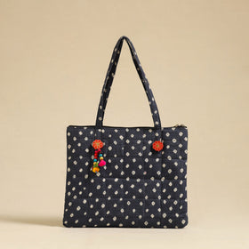 Grey Handcrafted Quilted Cotton Hand Bag