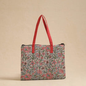 Grey Handcrafted Quilted Cotton Hand Bag