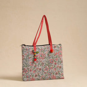 Grey Handcrafted Quilted Cotton Hand Bag