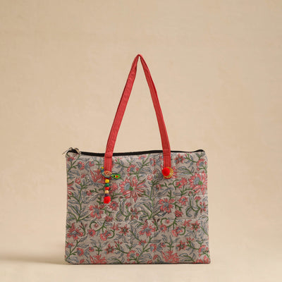 Grey Handcrafted Quilted Cotton Hand Bag