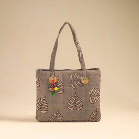 Grey Handcrafted Quilted Cotton Handbag