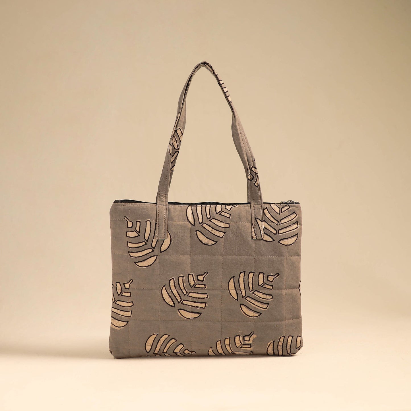 Grey Handcrafted Quilted Cotton Handbag