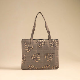Grey Handcrafted Quilted Cotton Handbag