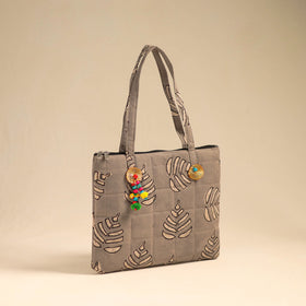 Grey Handcrafted Quilted Cotton Handbag