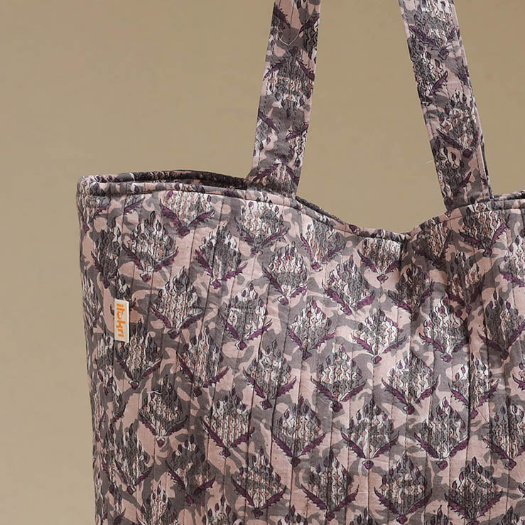Handcrafted quilted sanganeri block printed fabric tote bag