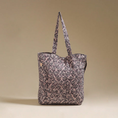 Handcrafted quilted sanganeri block printed fabric tote bag
