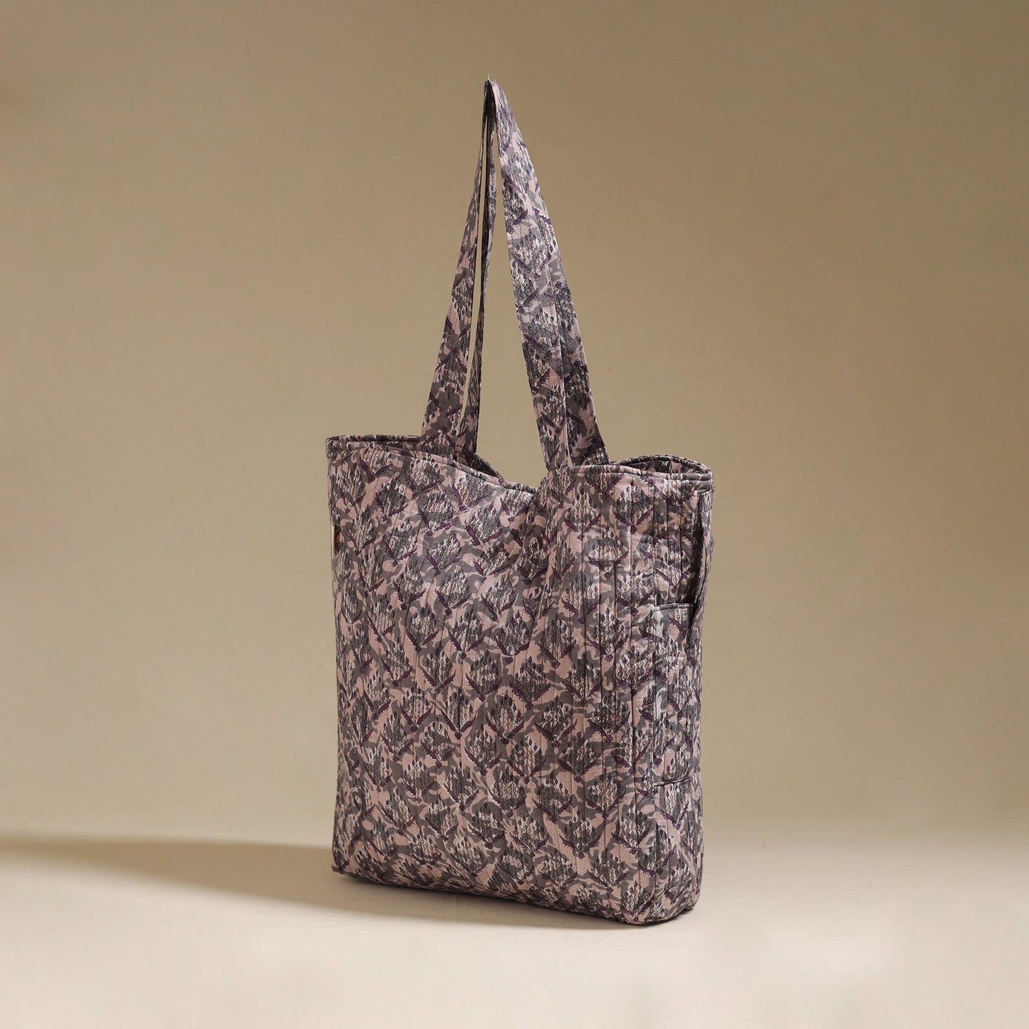 Handcrafted quilted sanganeri block printed fabric tote bag