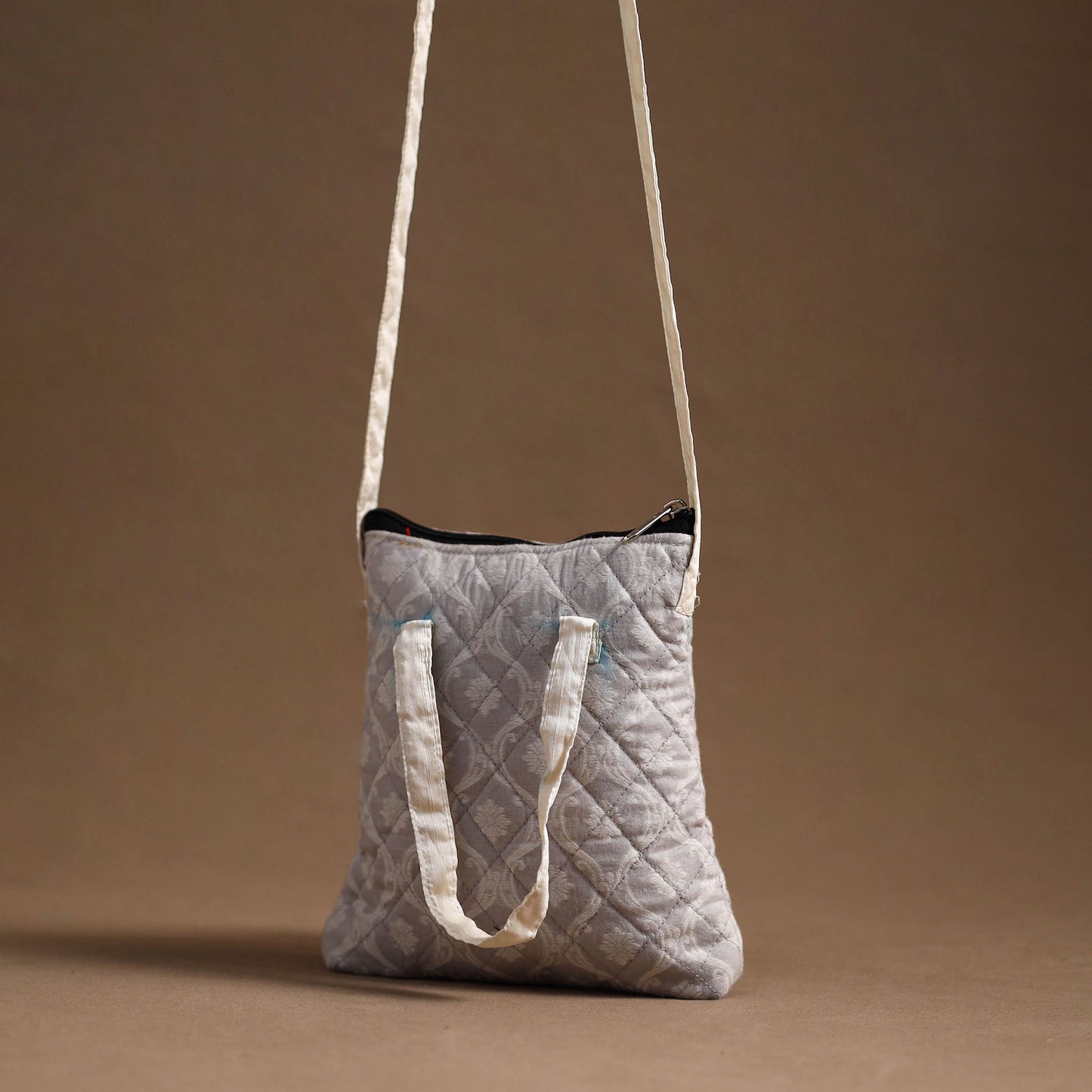Grey - handcrafted quilted silk sling bag 21