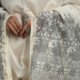  Handloom Chanderi Silk Handpainted Madhubani Dupatta
