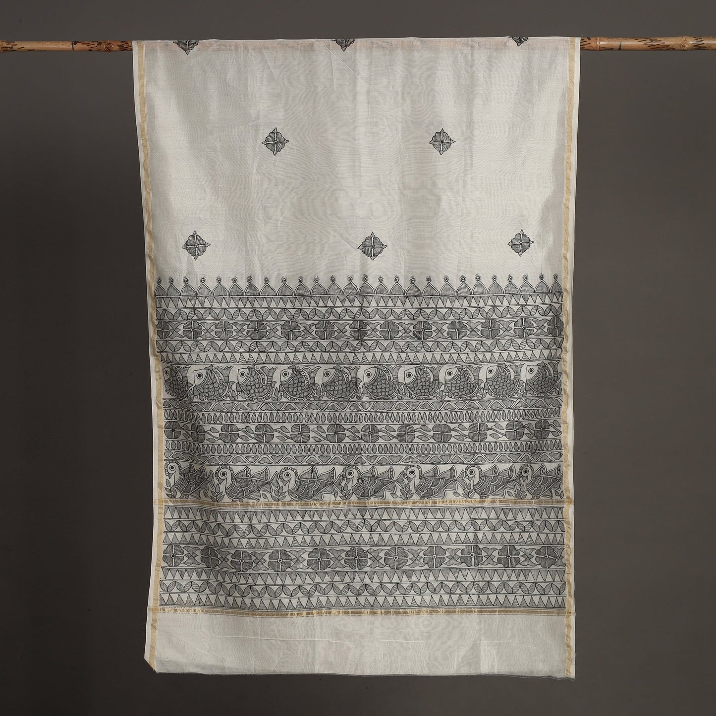  Handloom Chanderi Silk Handpainted Madhubani Dupatta