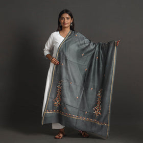 Grey - handloom chanderi silk kashida embroidery dupatta 13