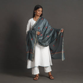Grey - handloom chanderi silk kashida embroidery dupatta 21