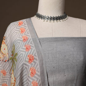 Handloom chanderi silk mukaish work 3pc unstitched dress