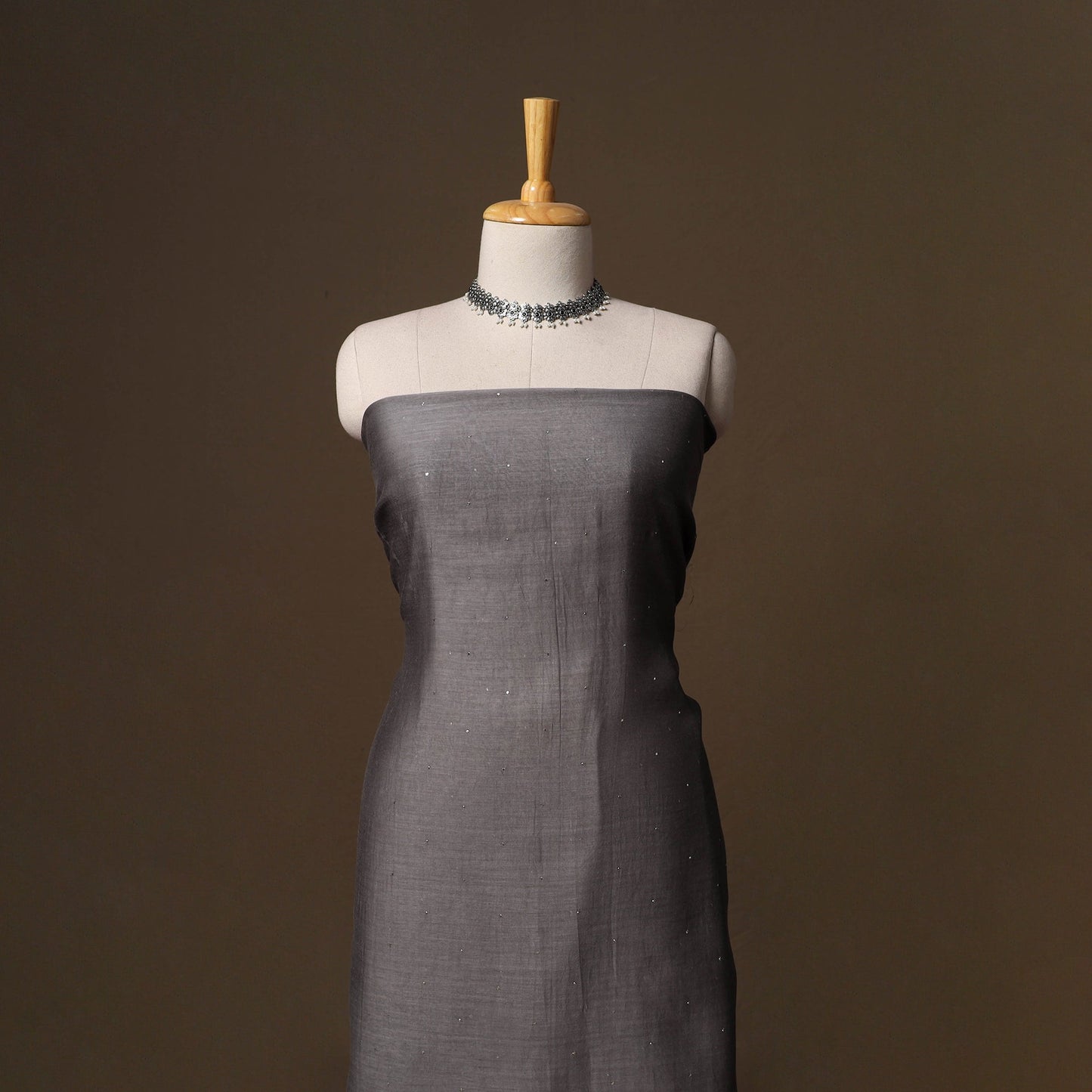 Handloom chanderi silk mukaish work 3pc unstitched dress