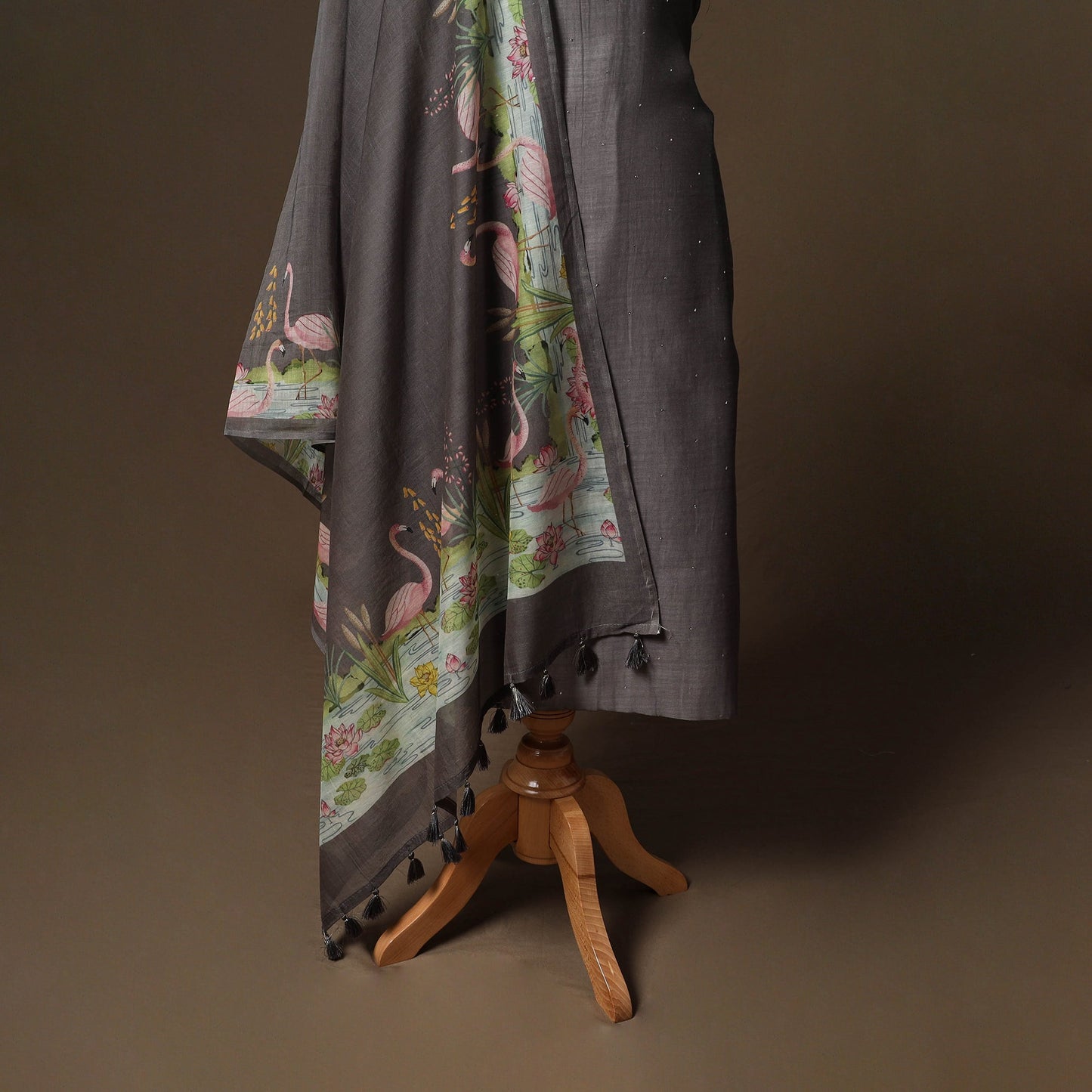 Handloom chanderi silk mukaish work 3pc unstitched dress