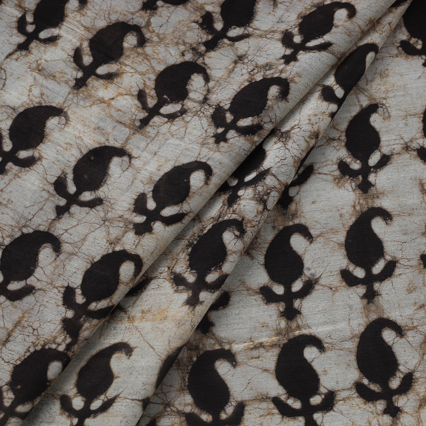 Grey Block Print Handloom Chanderi Silk Pipad Fabric