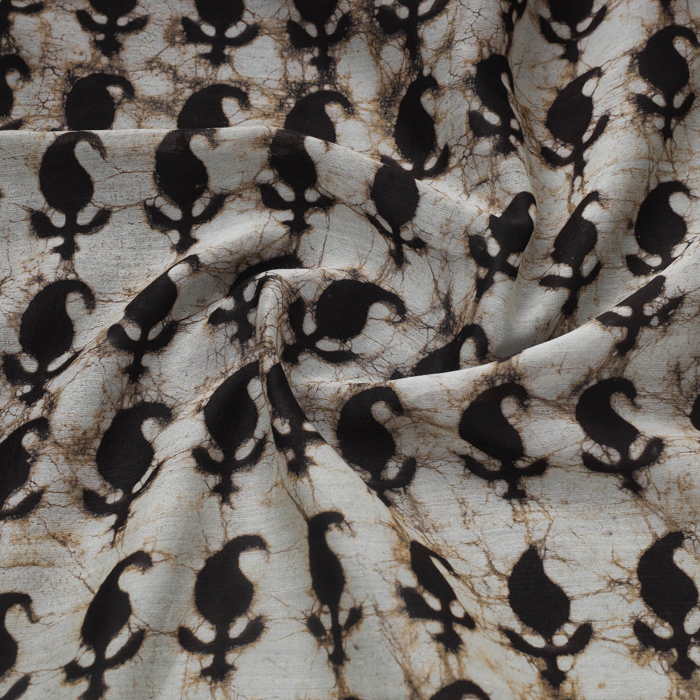 Grey Block Print Handloom Chanderi Silk Pipad Fabric