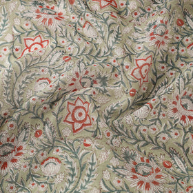 Grey Handloom Chanderi Silk Block Print Sanganeri Fabric