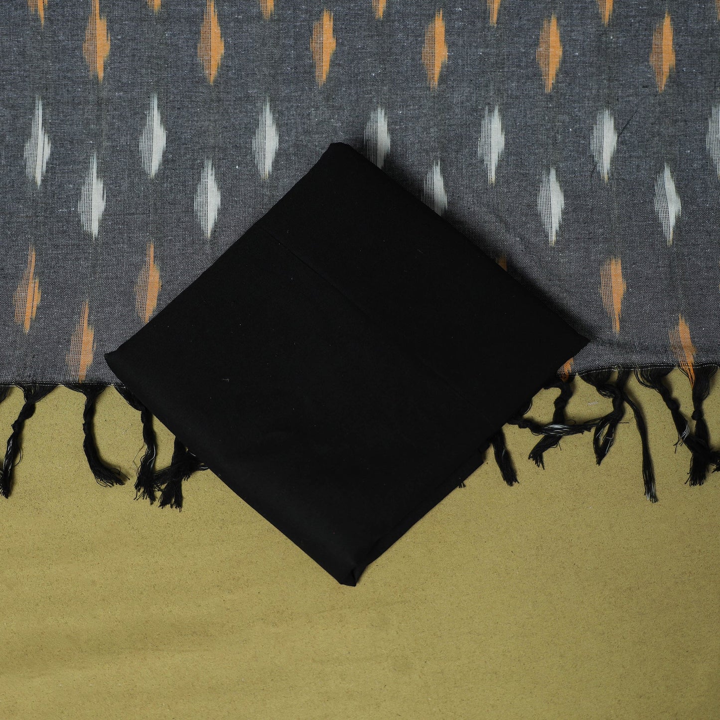 Grey - handloom cotton 3pc pochampally ikat dress material