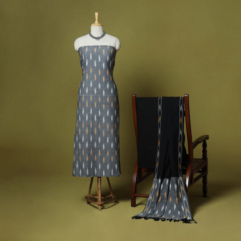 Grey - handloom cotton 3pc pochampally ikat dress material