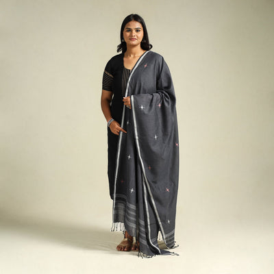 Grey - handloom cotton bengal jamdani dupatta 15